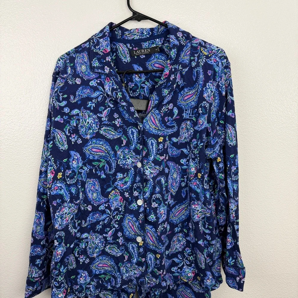 Lauren Ralph Lauren Pajamas Womens XL Blue Paisley Print Knit Sleepwear Set